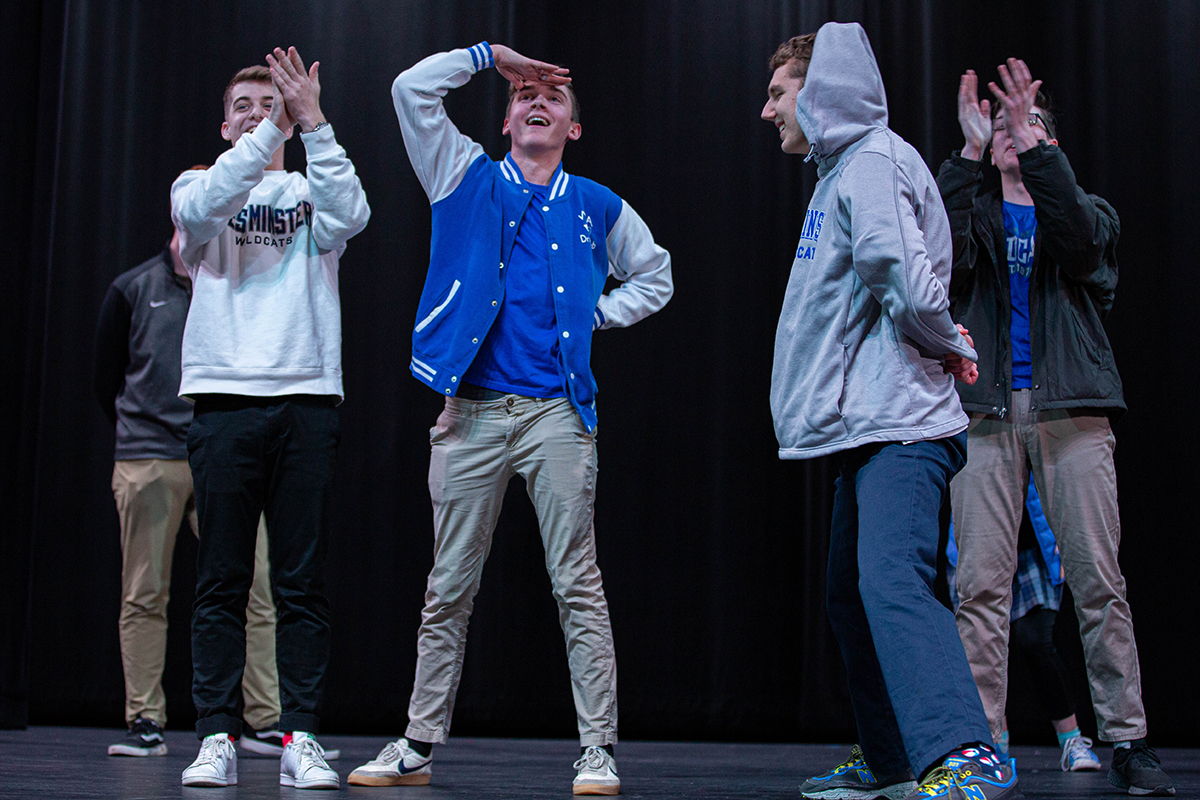 students performing improv